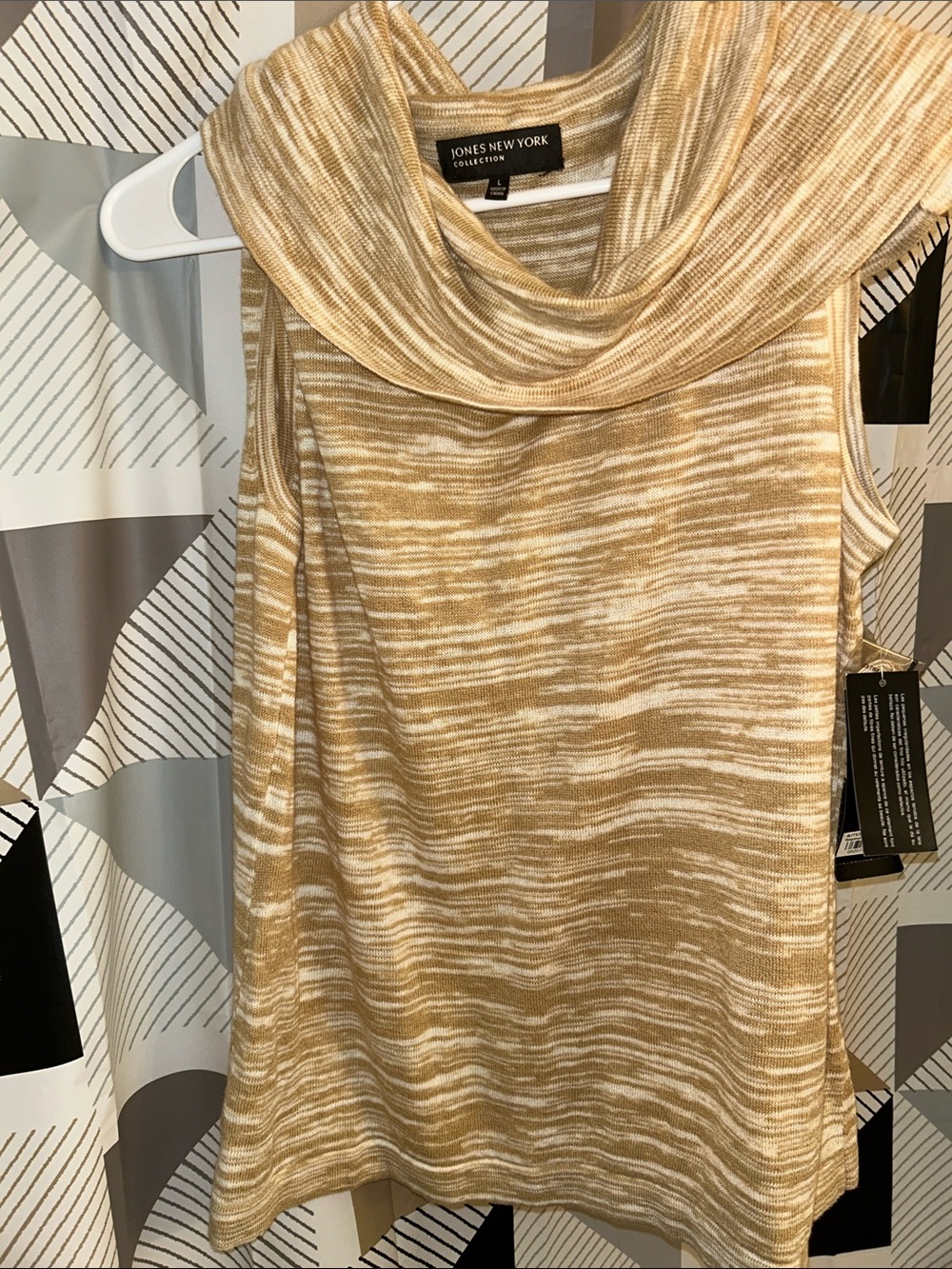 Jones New York Sleeveless Cowl Neck Top in Marled Tan and Cream